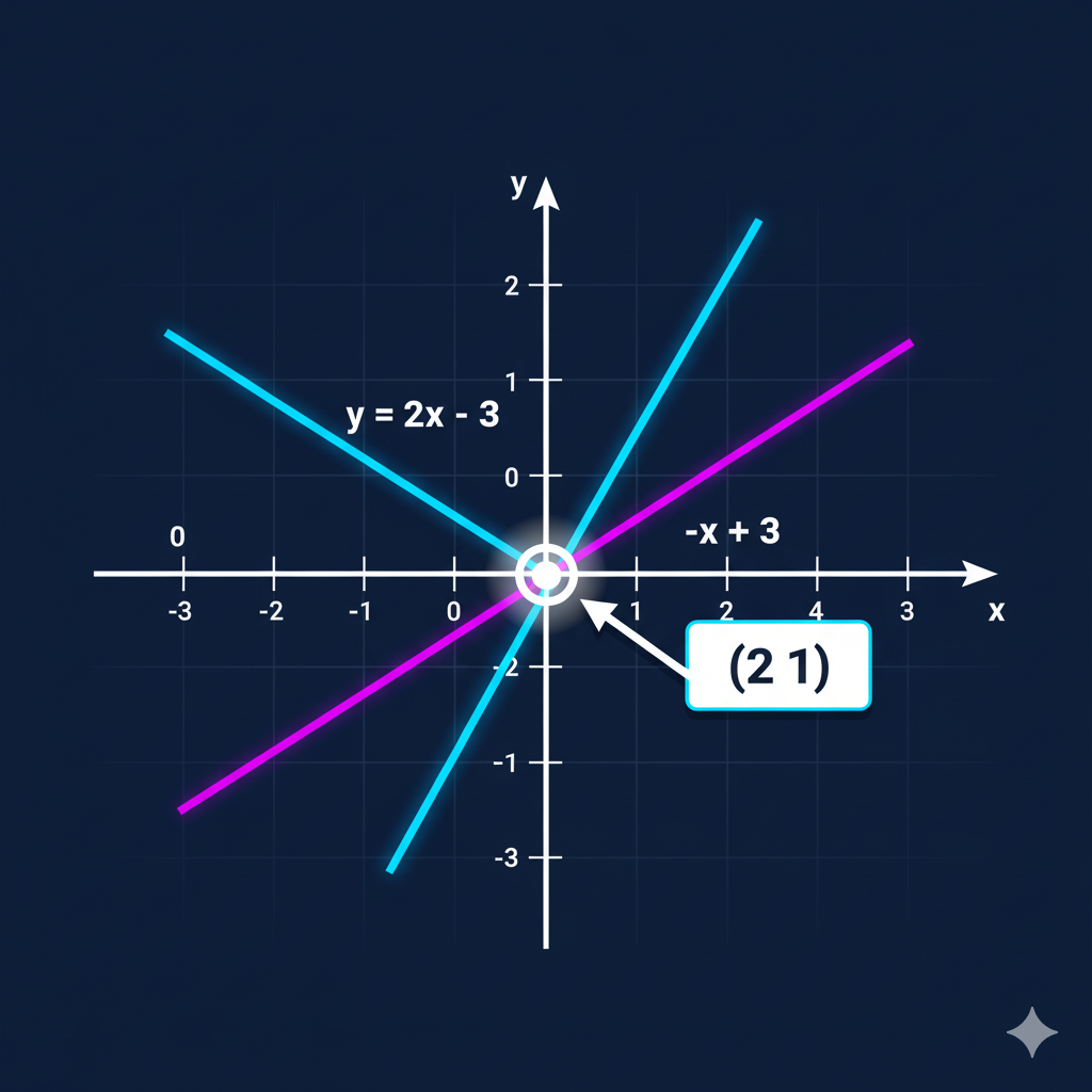 Graph showing two lines intersecting at a point, representing the solution to a system of linear equations